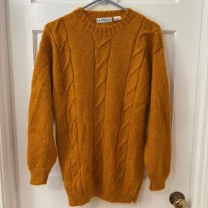 Vintage Le Moda Boho Academia Sweater Womens Medium Mohair Blend Cable Knit Gold